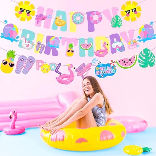 Pool Party Happy Birthday Banner Garland Decorations