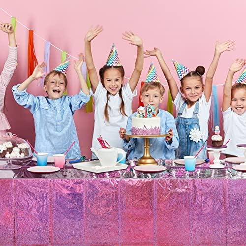 4 Pack Iridescent Pink Plastic Tablecloths for Parties