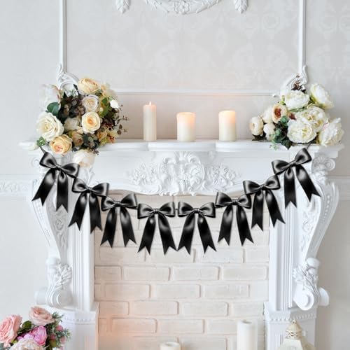 Eonsui 16PCS Black Bow Garland Pre-Strung Decor