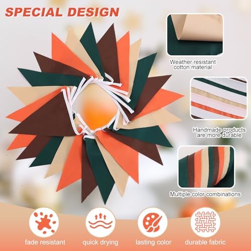 33 Feet Orange Green Brown Pennant Garland