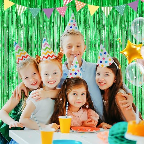 Green Metallic Tinsel Foil Curtains 2 Pack