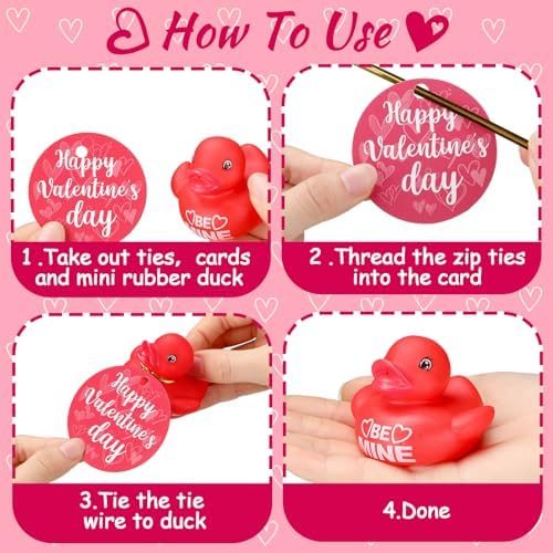 48 Valentines Rubber Ducks with Gift Cards and Gold Ropes
