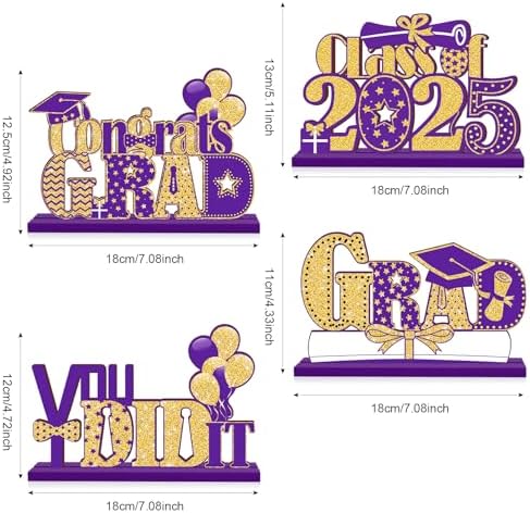 4 Piece Wooden Class of 2025 Graduation Centerpieces