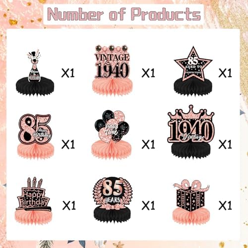85th Birthday Decorations 9PCS Rose Gold Honeycomb Centerpieces