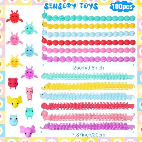 Chivao 100 Pack Stretchy Fidget Toy Worm Set
