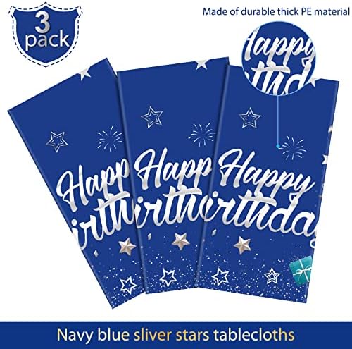 Tegeme Navy Blue Starry Confetti Table Covers - 3 Pack for Birthday Parties
