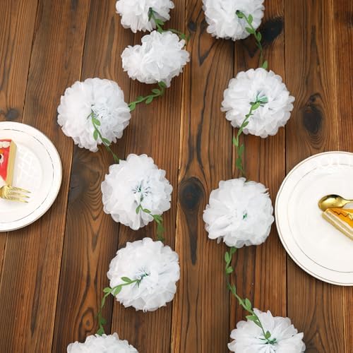 Homarkable Tissue Paper Pom Pom Garland with Green Leaves