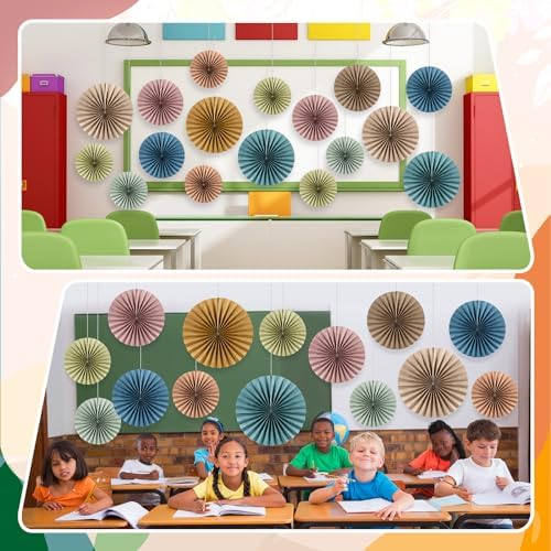 Weekgrat 18 Pcs Boho Hanging Paper Fans Classroom Decor