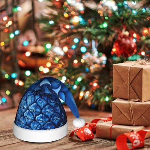 Blue Pineapple Print Christmas Santa Hat Plush for Adults