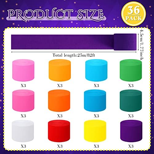 Pasimy 36 Rolls Crepe Paper Streamers Rainbow Decorations
