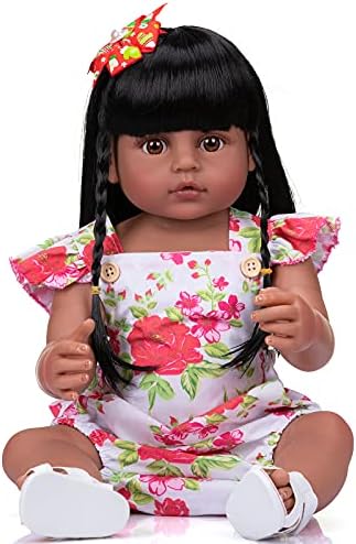 Angelbaby Realistic Black Reborn Baby Doll with Long Hair
