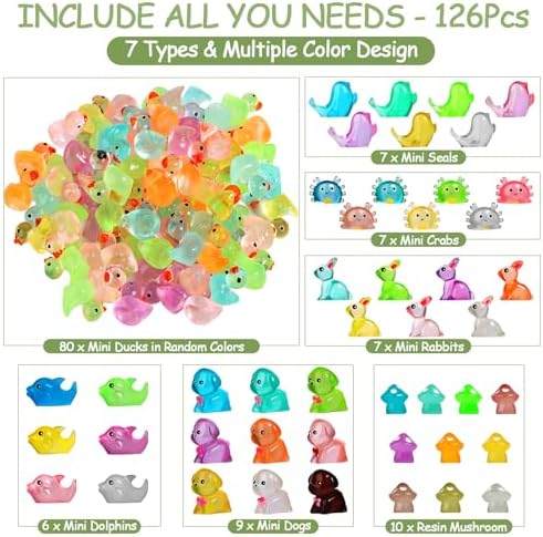 126 Pcs Glow-in-the-Dark Resin Ducks and Animals