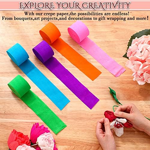 Pasimy 36 Rolls Crepe Paper Streamers Rainbow Decorations