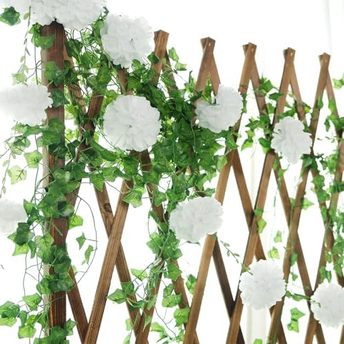 Homarkable Tissue Paper Pom Pom Garland with Green Leaves