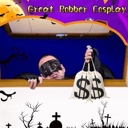 4Pcs Halloween Canvas Money Bags with Dollar Sign for Costume Parties