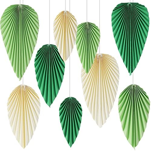 SUNBEAUTY Paper Fans Set of 9 Decor Green