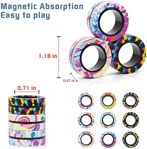9Pcs Magnetic Fidget Rings Toy Set for Adults and Kids