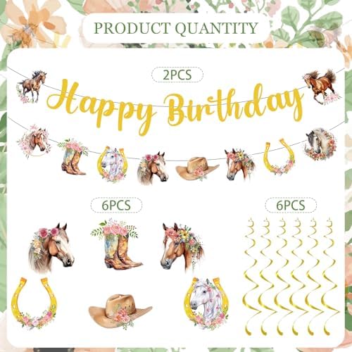 Horse Themed Birthday Decorations - 21PCS Cowgirl Party Banner Swirls