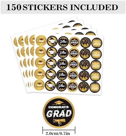 Gold and Black Graduation Party Favors Stickers 150 Count