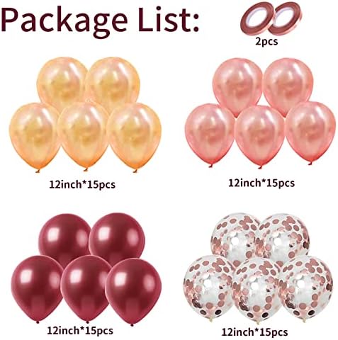 Burgundy Rose Gold Balloons Set 60 Pack