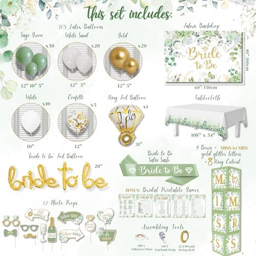 RainMeadow 215 PC Bridal Shower Decorations Olive Sage Green