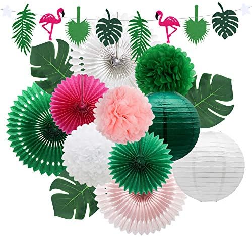 Tropical Flamingo Palm Leaf Decorations Green Summer Party Kit