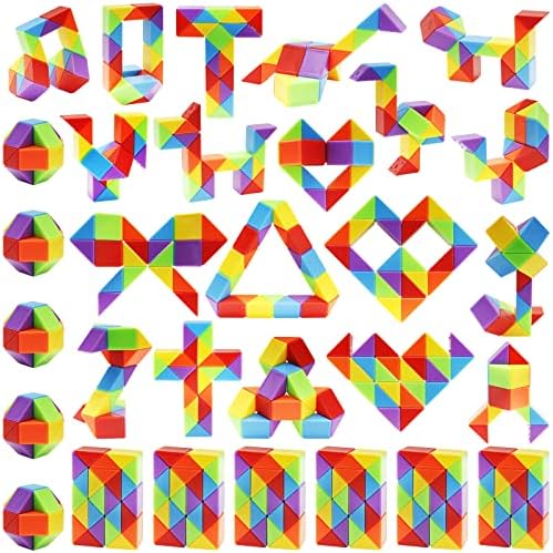 Ganowo 30 Pack Rainbow Fidget Snake Puzzle Toy