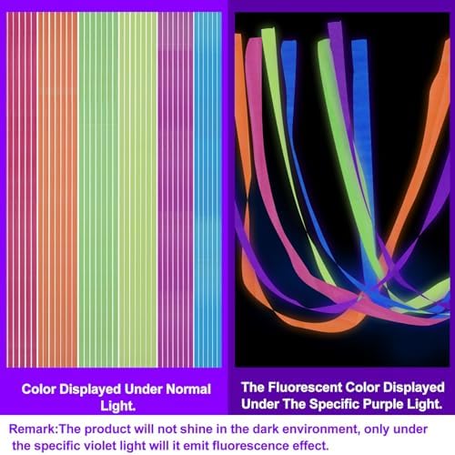 6 Rolls Neon Streamers UV Glow Birthday Party Decor