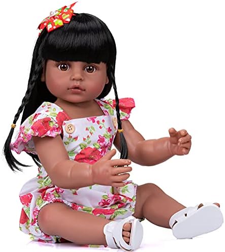 Angelbaby Realistic Black Reborn Baby Doll with Long Hair