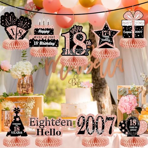 9Pcs Rose Gold Pink Honeycomb Centerpieces 18th Birthday Decorations