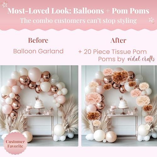 Vidal Crafts 20-Piece Boho Tissue Paper Pom Poms