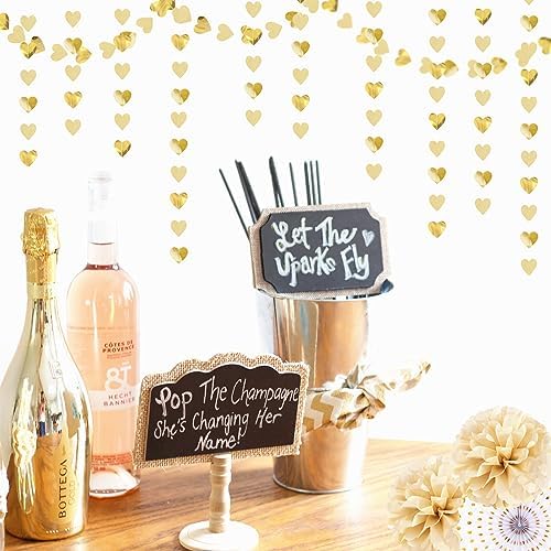 Glitter Champagne Gold Heart Garland 52ft Hanging Streamers Decor