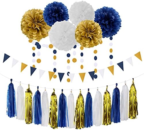 Navy Blue White Gold Party Decoration Kit 23pcs