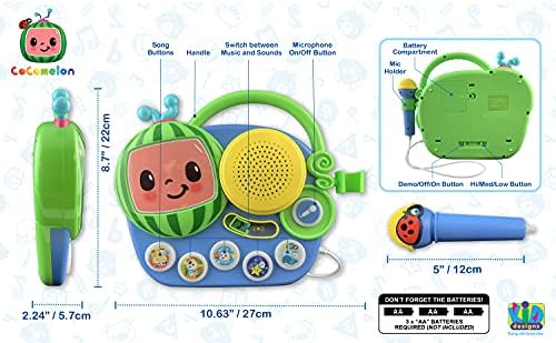 eKids Cocomelon Singalong Boombox with Microphone and Built-in Music