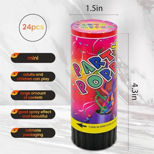 24 Pack Multicolor Confetti Poppers for Parties