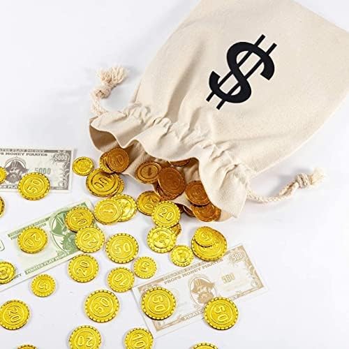 4Pcs Halloween Canvas Money Bags with Dollar Sign for Costume Parties