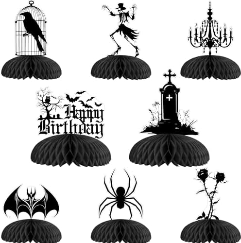 Cheereveal 8Pcs Gothic Black Honeycomb Centerpieces