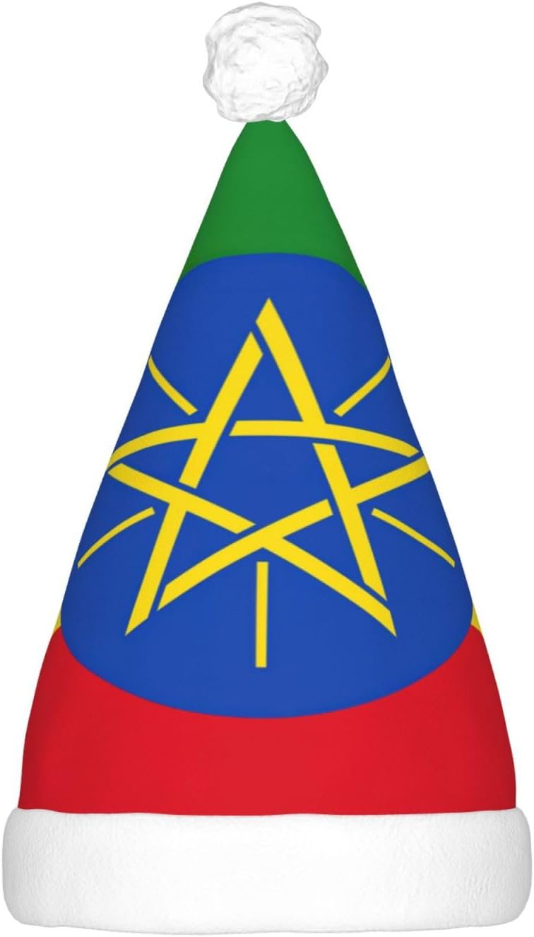 Ethiopia Flag Print Christmas Santa Hat with LED Lights
