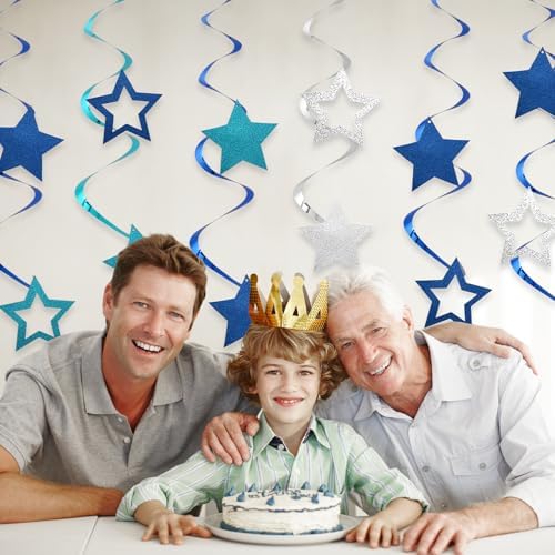 64pcs Blue Foil Swirl Streamers for Birthday Party Decorations