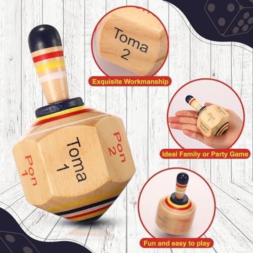 Poen 5 Piece Wooden Toma Todo Set Classic Mexican Spinning Top Game