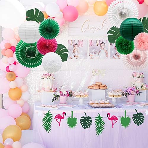 Tropical Flamingo Palm Leaf Decorations Green Summer Party Kit