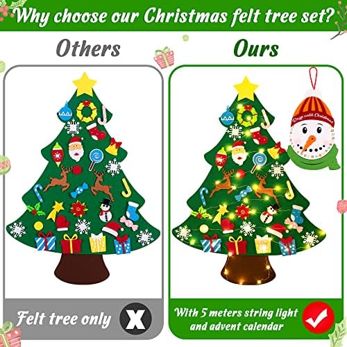 Jollylife 3ft DIY Felt Christmas Tree Set with Snowman Advent Calendar
