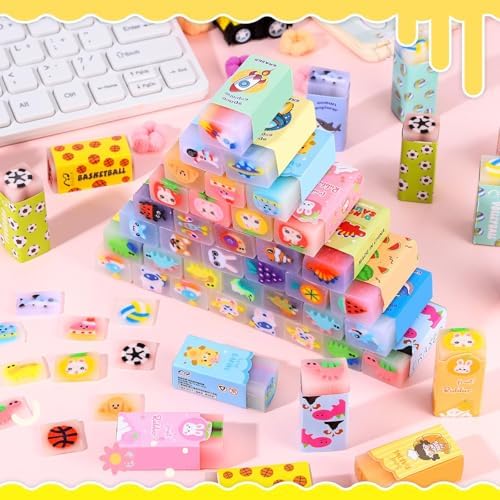 50 Pcs Cute Jelly Animal Pencil Erasers for Kids