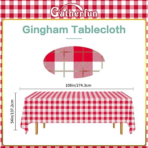 Gatherfun 3PCS Red White Gingham Waterproof Tablecloth for Easter Picnic Barbecue