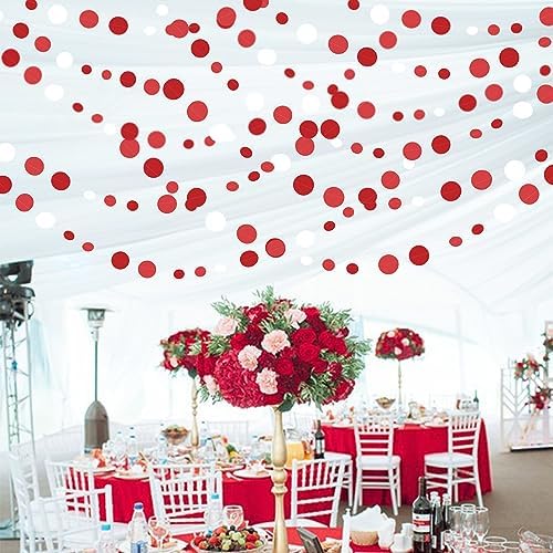 46 Ft Red and White Polka Dot Garland for Parties