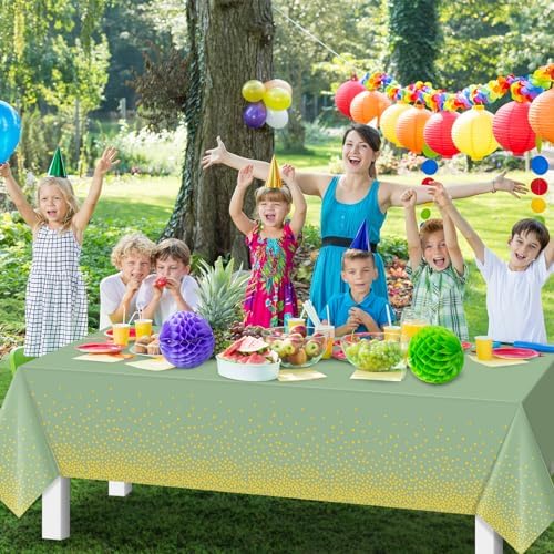 FunnyPars 3 Pack Sage Green Gold Tablecloth 54x108