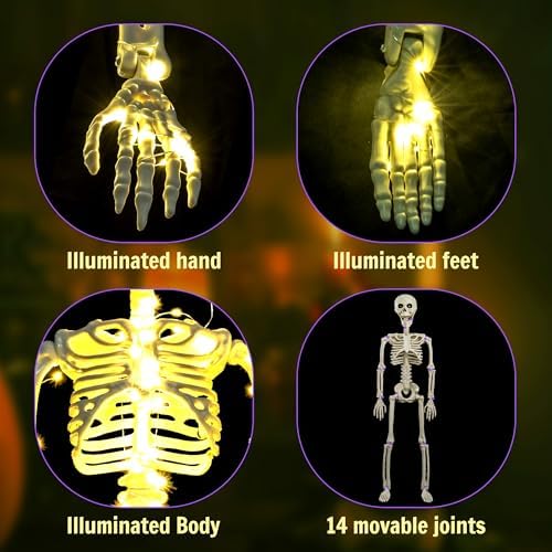 HBSTK 2 Pack 40 Inches Halloween Skeleton Prop with LED Lights