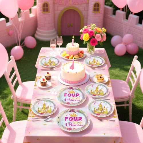 98 Pcs Princess Birthday Party Set Plates Napkins Tableware for 24 Guests