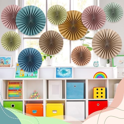 Weekgrat 18 Pcs Boho Hanging Paper Fans Classroom Decor