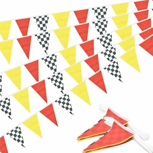 Race Car Checkered Red Yellow Pennant Banner Garland Bunting Decorations